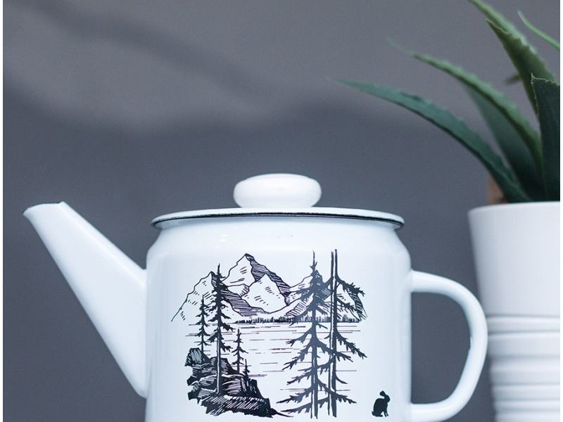 Эмалированный чайник Лес и горы 1 л